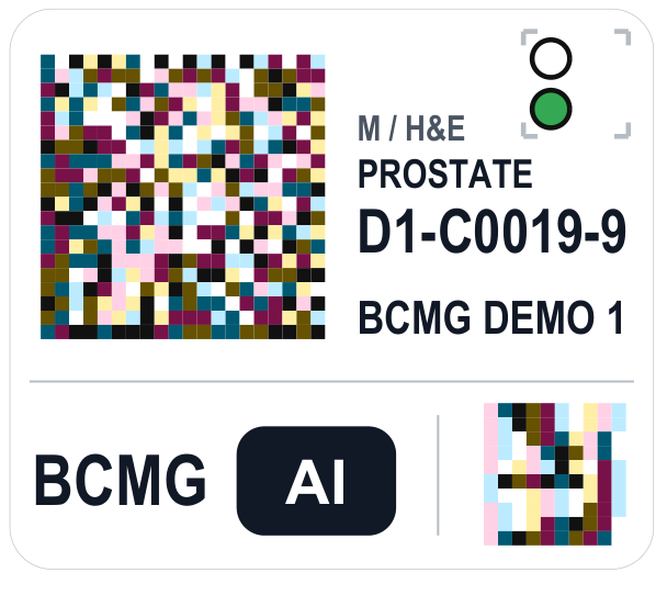 BCMG AI C4D color 2D barcode slide label with scan-request matrix