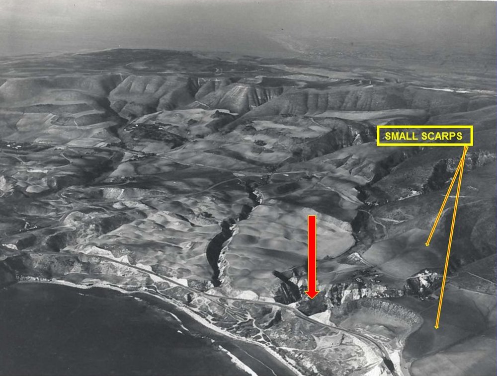 1931 aerial photograph of the Klondike and Beach Club landslide area on the Palos Verdes coast