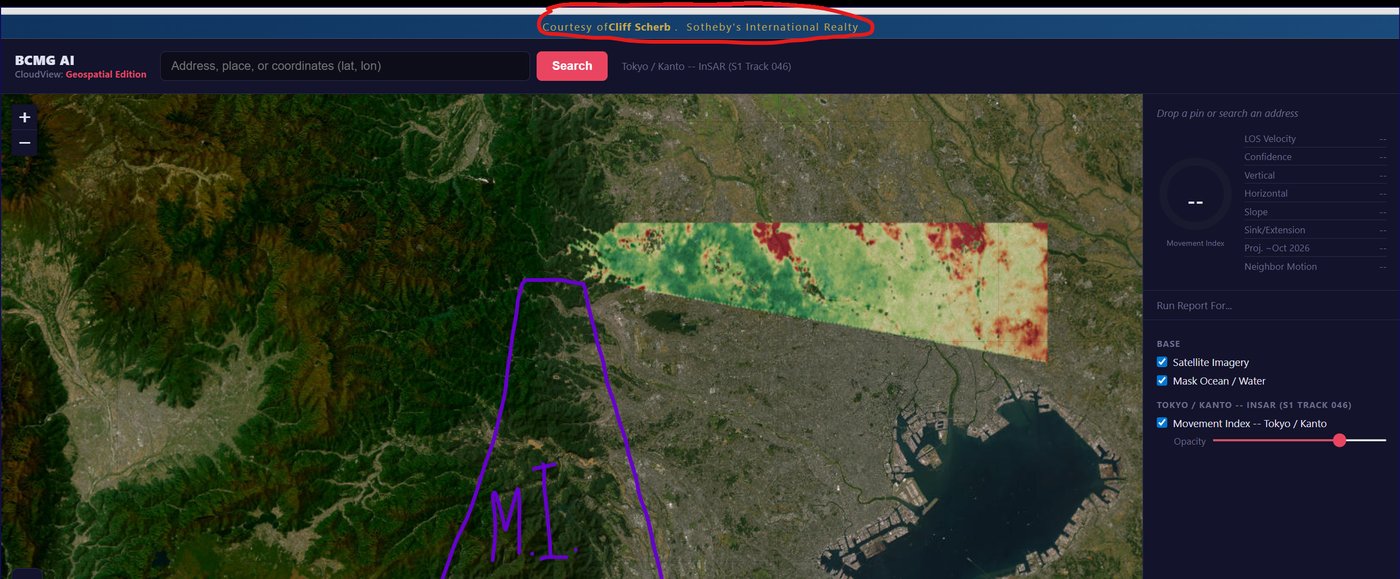 BCMG Movement Index -- North Tokyo InSAR wedge over the South Kanto region